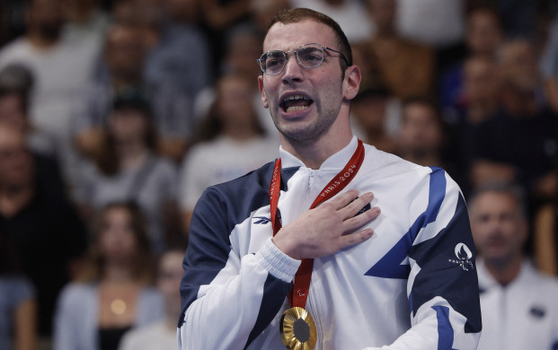 <p>Paris 2024 Paralympics - Men's 200m Freestyle - S4 Medal Ceremony - Paris La Defense Arena, Nanterre, France - September 3, 2024 Gold medallist Ami Omer Dadaon of Israel celebrates on the podium REUTERS/Andrew Couldridge</p>