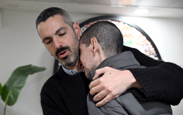 <p>Released hostage Or Levy, who was seized during the deadly October 7, 2023 attack by Hamas, embraces a loved one as he is reunited with his family at Sheba Medical Center in Ramat Gan, Israel, in a handout photo obtained by Reuters on February 8, 2025. Haim Zach/GPO/Handout via REUTERS THIS IMAGE HAS BEEN SUPPLIED BY A THIRD PARTY TPX IMAGES OF THE DAY</p>