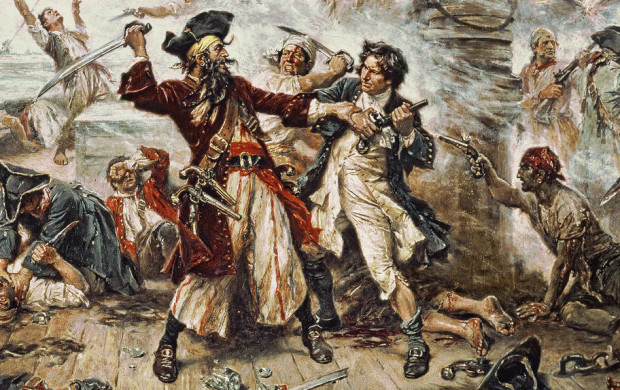 <p>SSI39781 The Capture of the Pirate Blackbeard, 1718 by Ferris, Jean Leon Gerome (1863-1930); Private Collection; American, out of copyright</p>