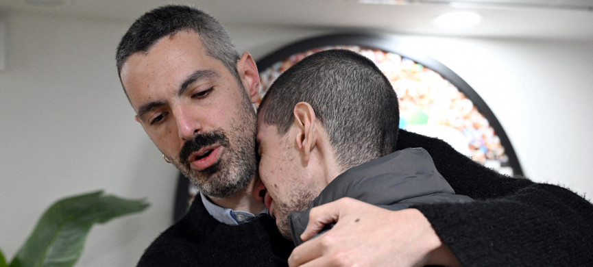 <p>Released hostage Or Levy, who was seized during the deadly October 7, 2023 attack by Hamas, embraces a loved one as he is reunited with his family at Sheba Medical Center in Ramat Gan, Israel, in a handout photo obtained by Reuters on February 8, 2025. Haim Zach/GPO/Handout via REUTERS THIS IMAGE HAS BEEN SUPPLIED BY A THIRD PARTY TPX IMAGES OF THE DAY</p>