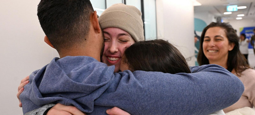 <p>Released Israeli hostage, Naama Levy, a soldier who was seized from her army base in southern Israel during the deadly October 7 2023 attack by Hamas, is reunited with loved ones after being released from captivity, at Beilinson Schneider complex in Petah Tikva, Israel, in a handout photo obtained by Reuters on January 25, 2025. Haim Zach/Government Press Office/Handout via REUTERS THIS IMAGE HAS BEEN SUPPLIED BY A THIRD PARTY</p>