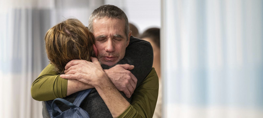 <p>Hostage Fernando Simon Marman, right, hugs a relative after being rescued from captivity in the Gaza Strip, at the Sheba Medical Center in Ramat Gan, Israel, Monday, Feb. 12, 2024. Israeli forces rescued two hostages early Monday, storming a heavily guarded apartment in the Gaza Strip and extracting the captives under fire in a dramatic raid that was a small but symbolically significant success for Israel. Marman was taken hostage by Hamas in cross-border raid in October last year. (Israeli Army via AP)</p>